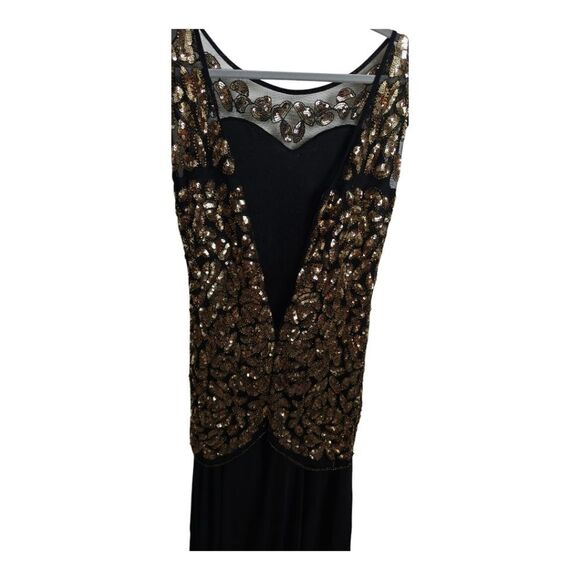 Black and Gold Embroidered Embellished Beaded Sequin Maxi Dress Size L - Picture 7 of 10